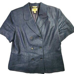 Talbots Irish Linen Blazer Jacket Womens 12 Blue Double Breasted Office Academia
